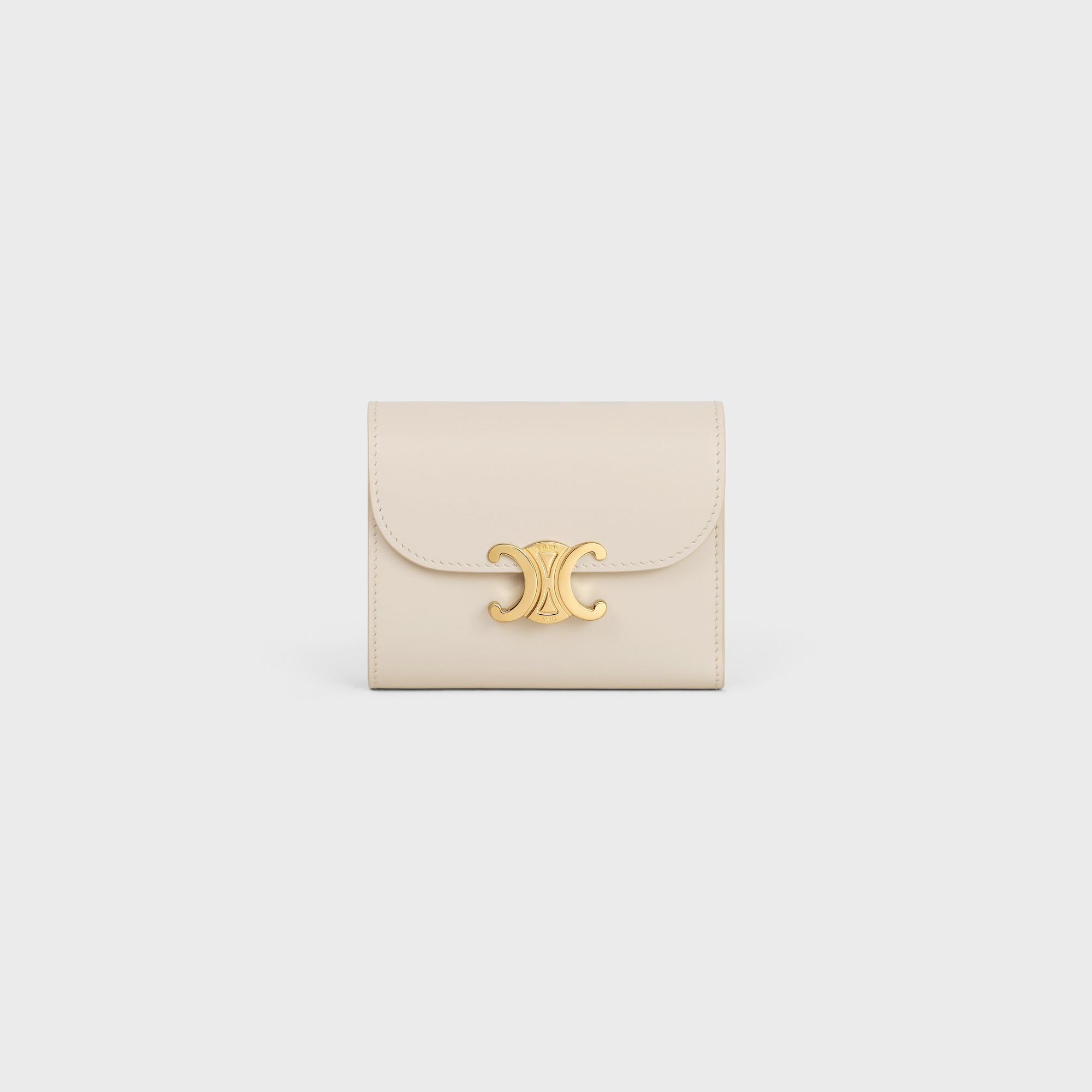 SMALL FLAP WALLER TRIOMPHE IN SHINY CALFSKIN PALE BEIGE - Image 1